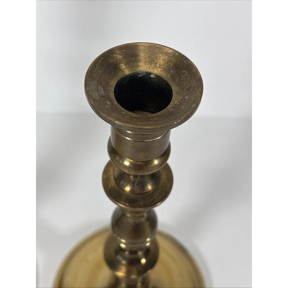 Antique Pair Brass Beehive Candlesticks Victorian Baluster 8”H Marked W